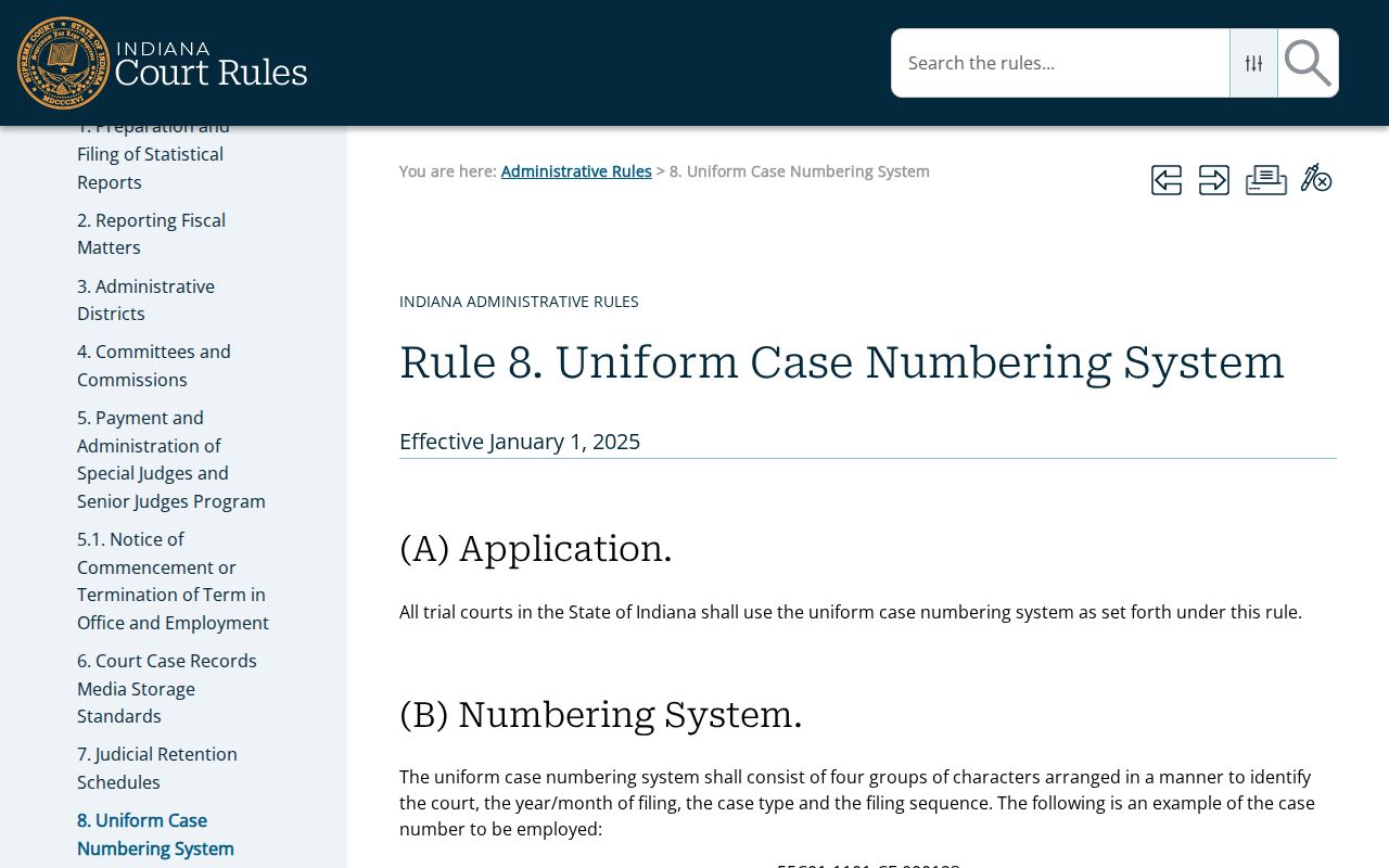 Indiana uniform case numbering rule