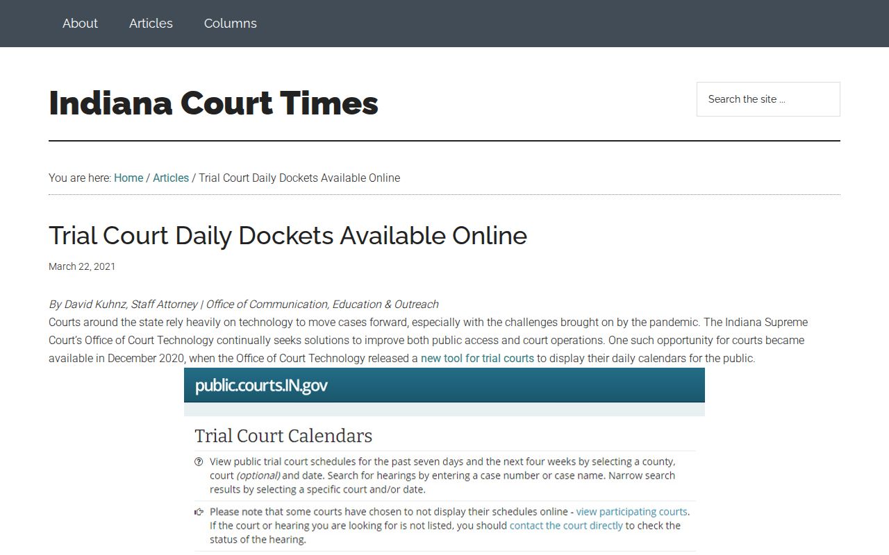 Indiana court calendar participation explanation