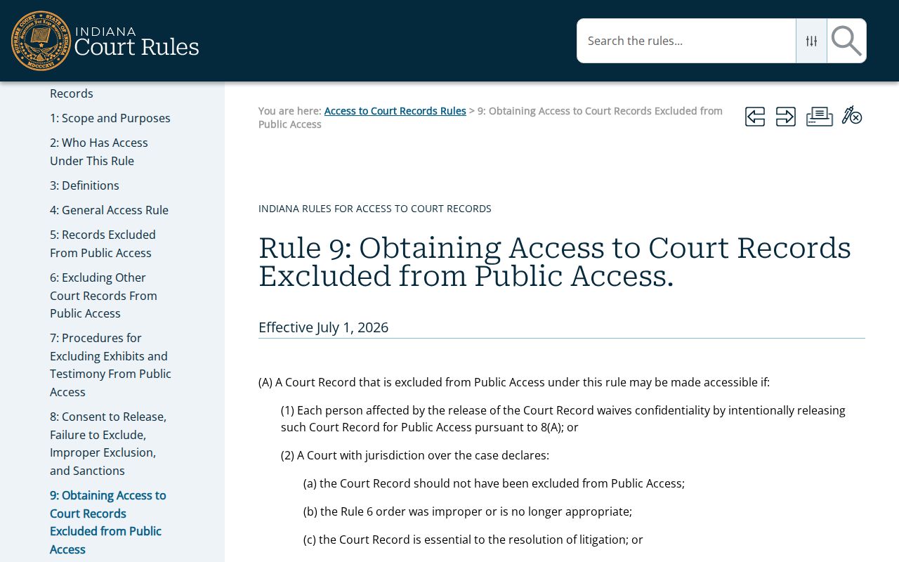 Indiana Rule 9 extraordinary access process for Brown County court records