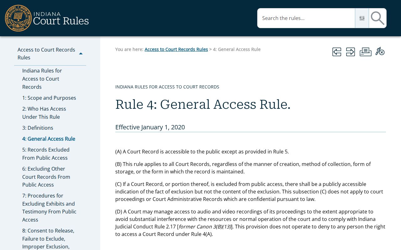 Indiana Access to Court Records Rule 4 for Brown County records