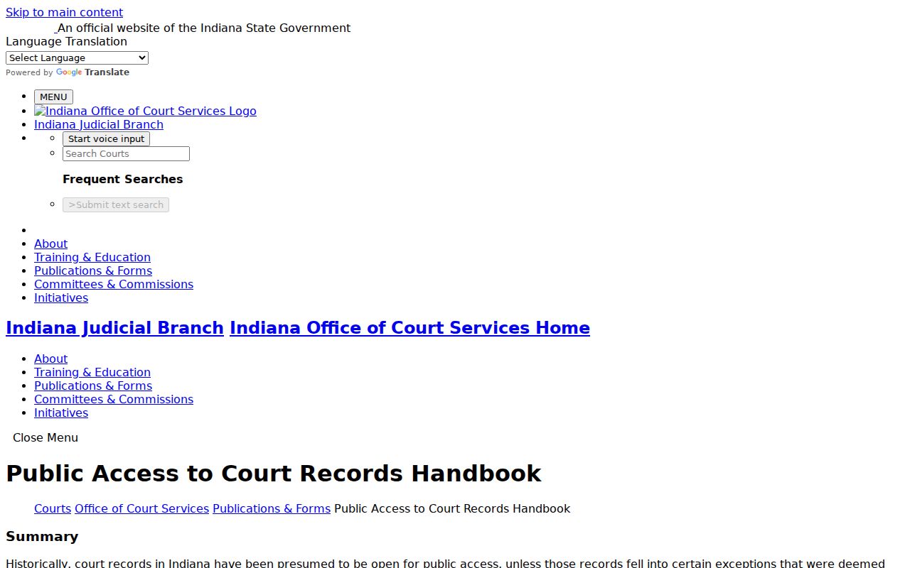 Indiana public access handbook for Brown County court case records