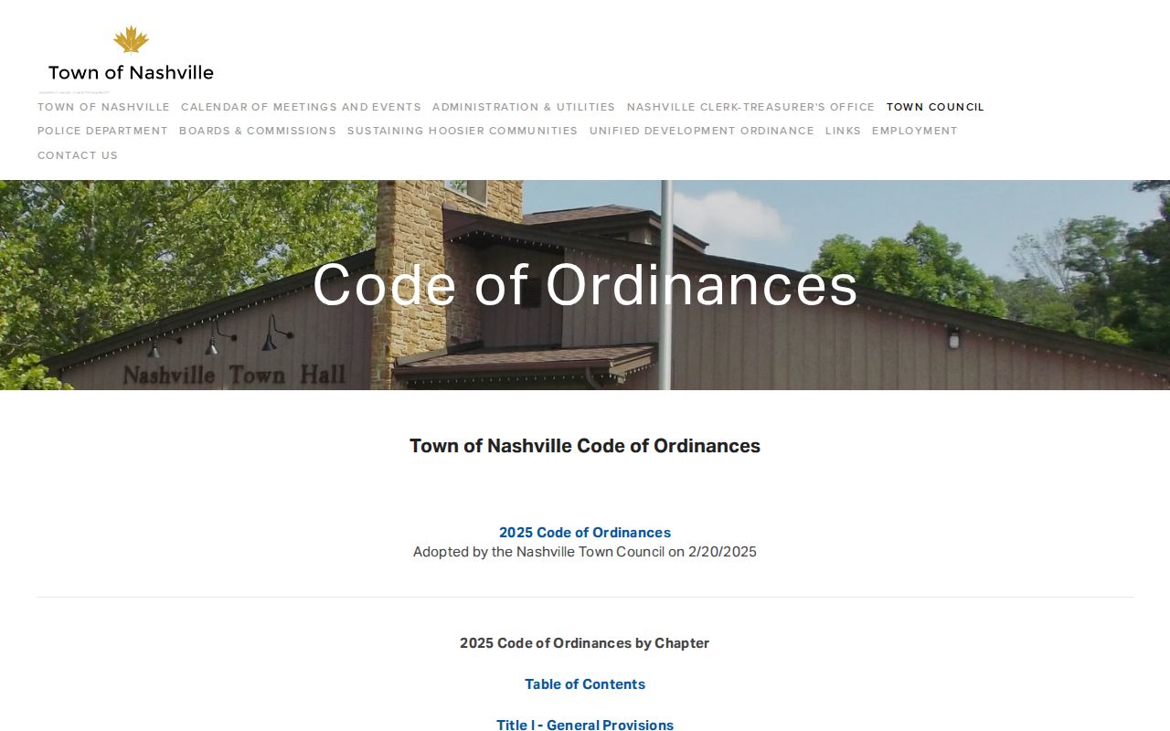 Town of Nashville code of ordinances index